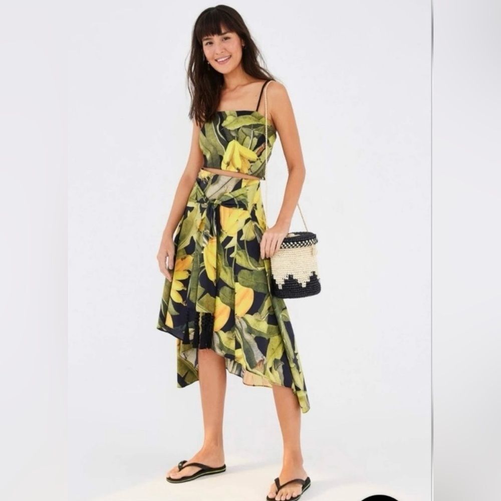 Farm Rio Black Banana Craze Print High-Low Skirt XS NWT